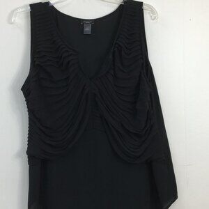Ann Taylor Sleeveless V-Neck Ruffled Sheer Blouse In Black Size XL EXCELLENT